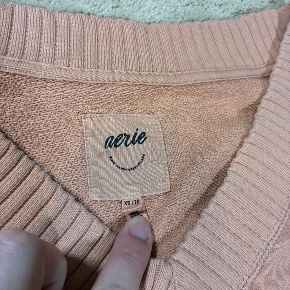 Aerie XS Oversized Blush Pink Slouchy V Neck Sweatshirt Comfy Soft Girl Boho - Picture 2 of 5
